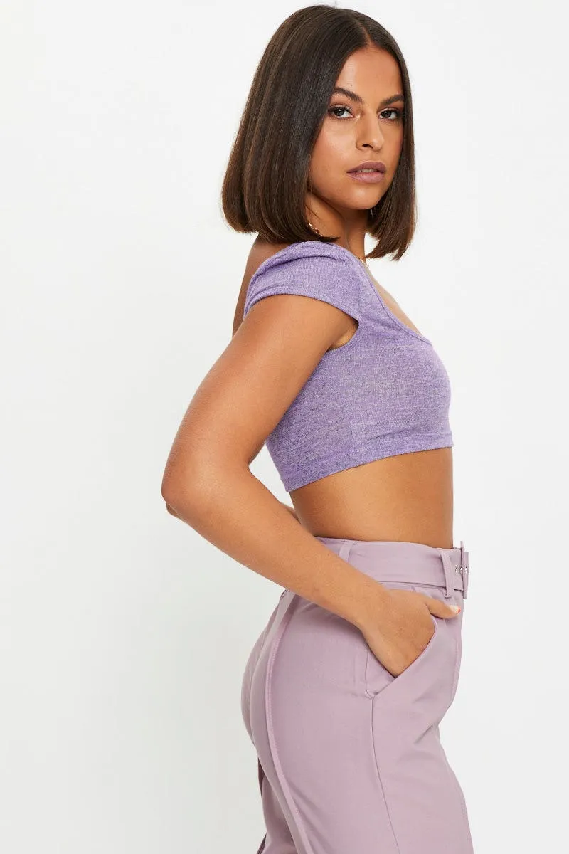 Purple Scoop Neck Marl Top