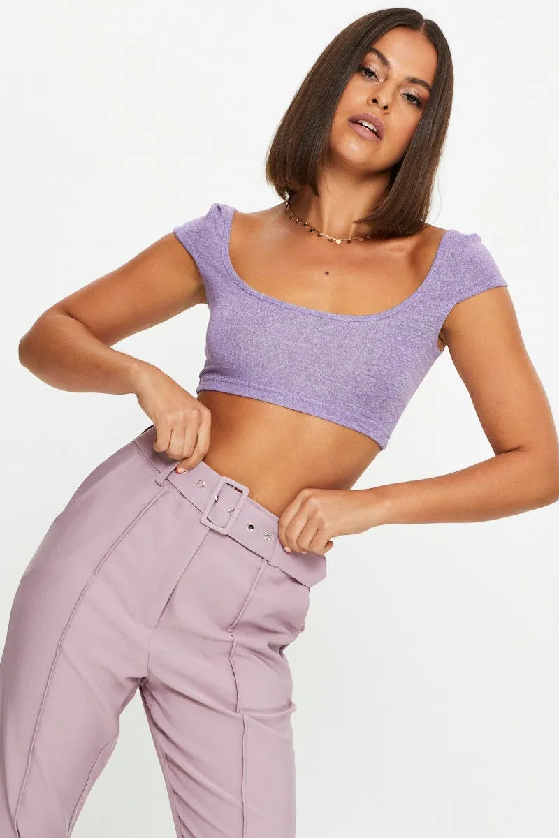 Purple Scoop Neck Marl Top