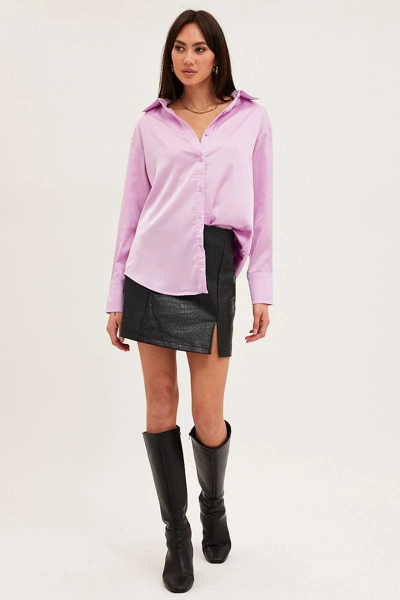 Purple Shirt Top Long Sleeve Satin