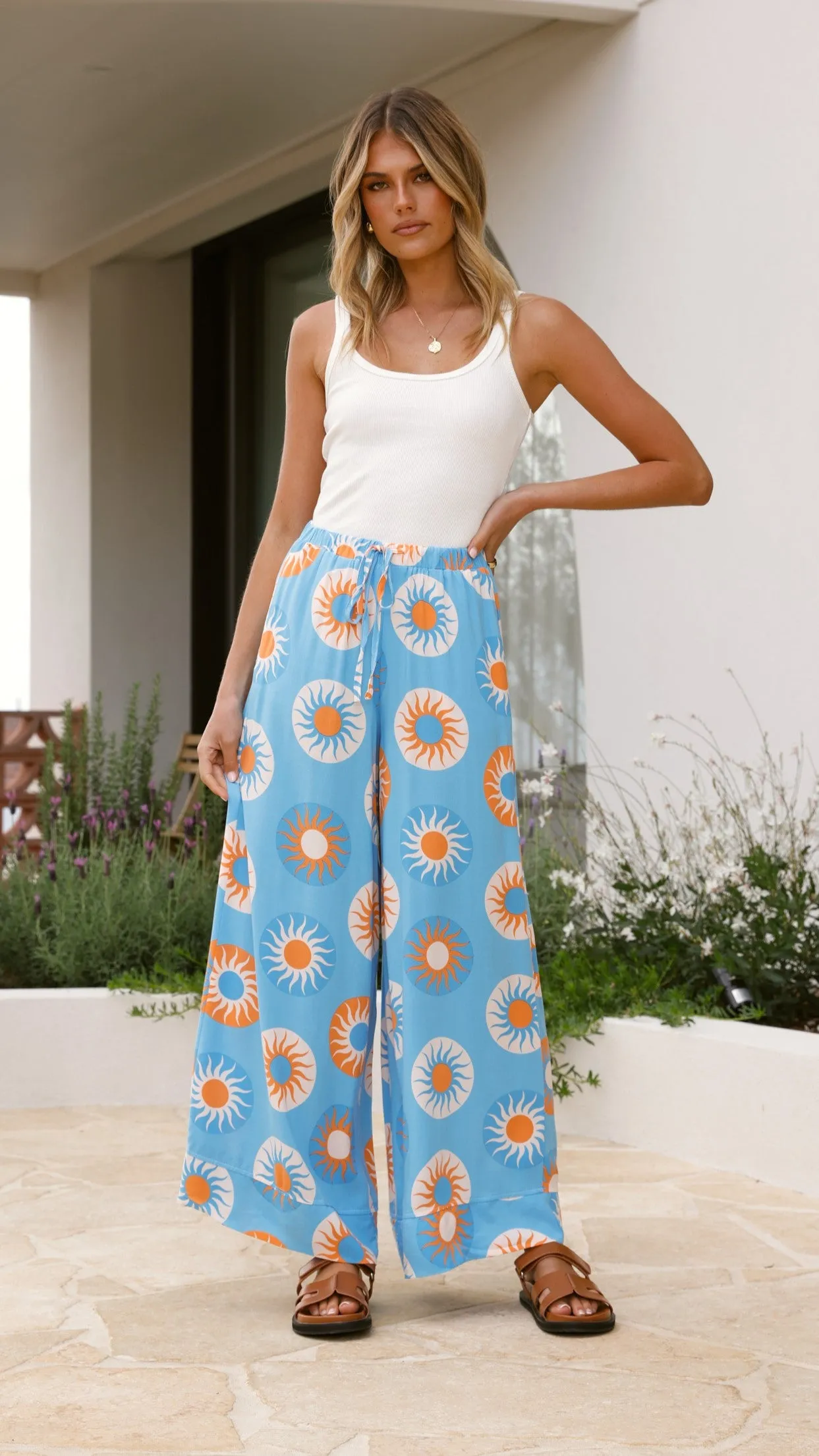 Sabin Pants - Blue / Orange Sun