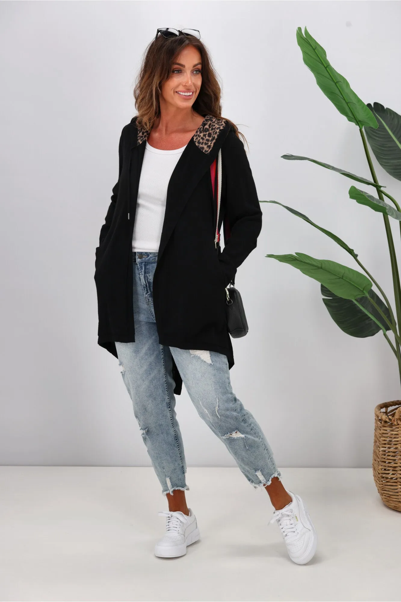 Shine On Label Big Dreams Merino Cardigan Black with Animal Print