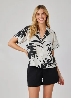 Short Sleeve Flowy Button Down - Maui Palm Print
