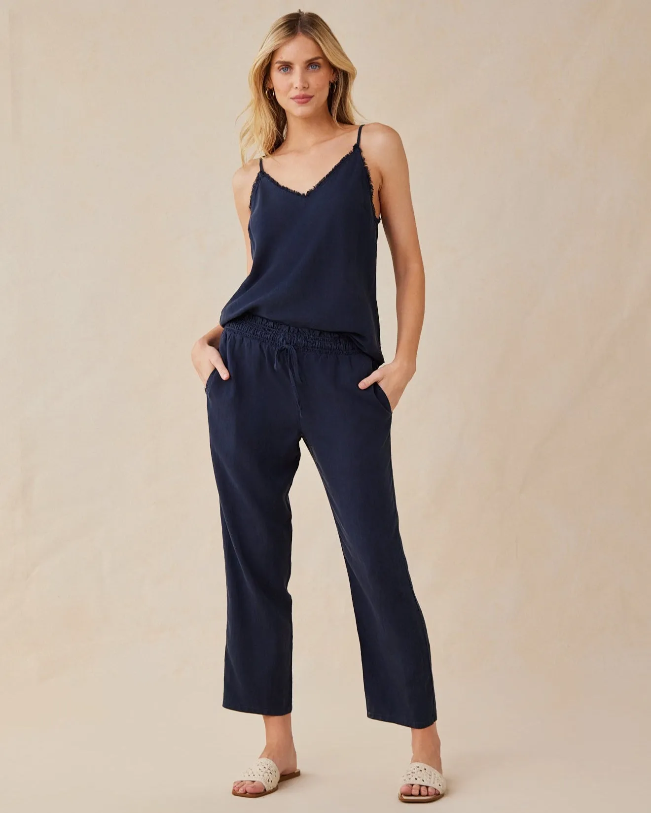 Smocked Waist Trousers - Endless Sea