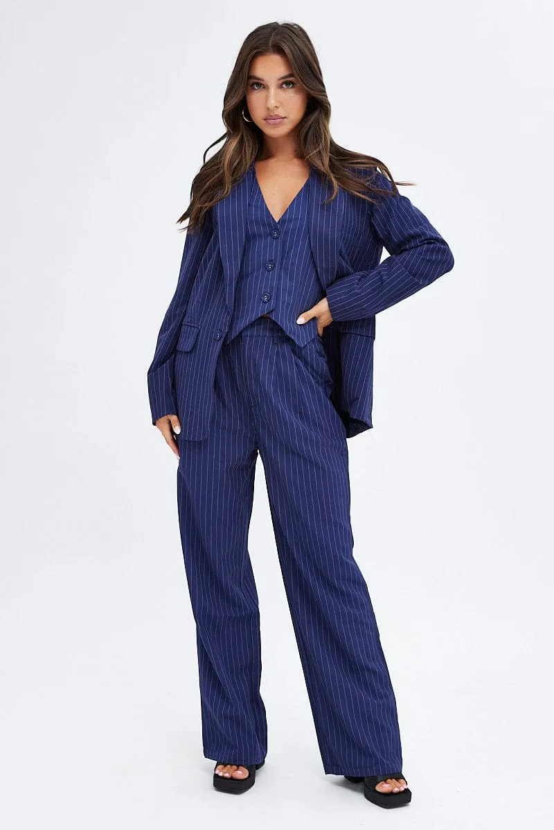 Stripe Blazer Long Sleeve Tailored Single Breasted