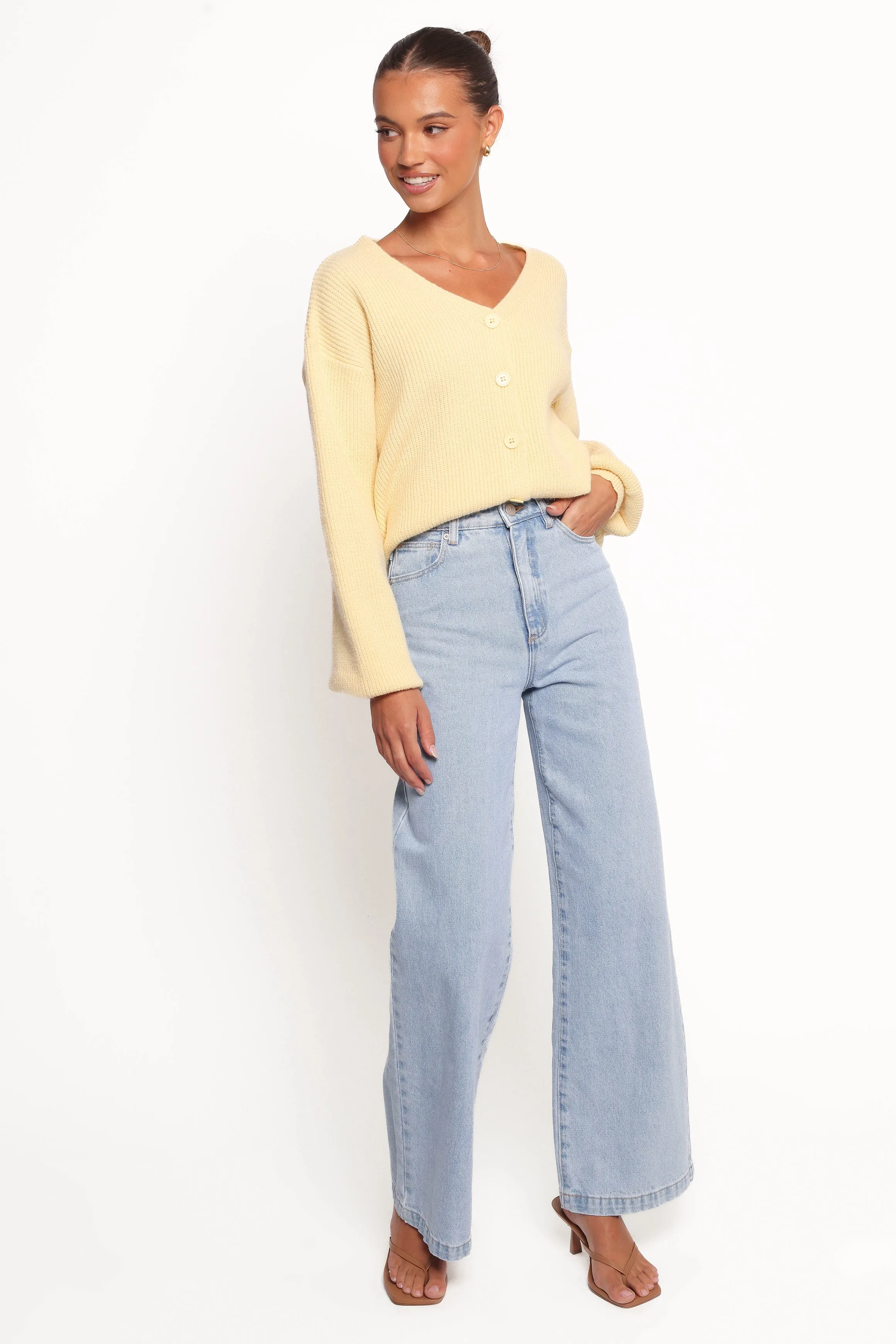 Sybil Button Front Cardigan - Butter Yellow