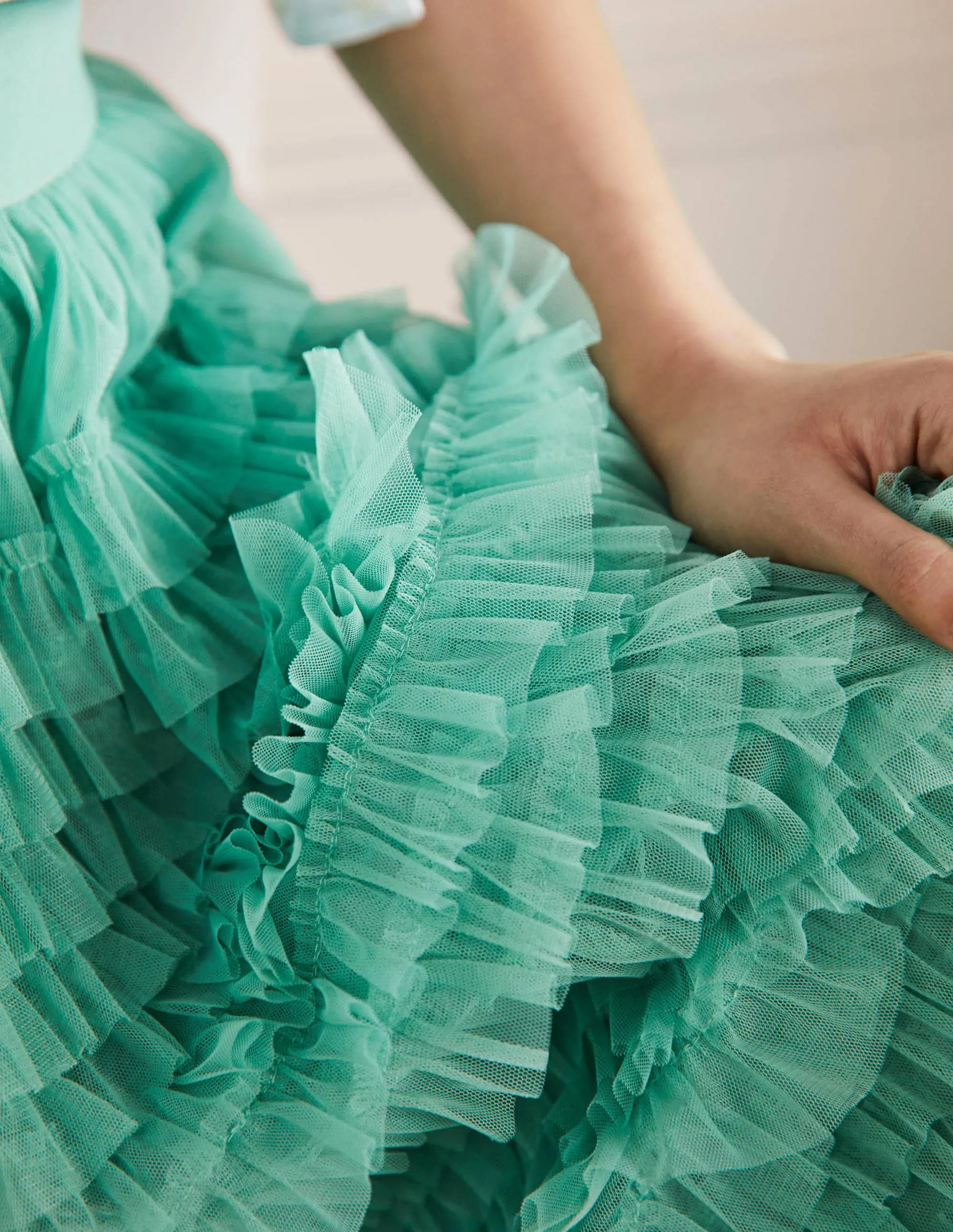 Tulle Midi Skirt-Soft Green