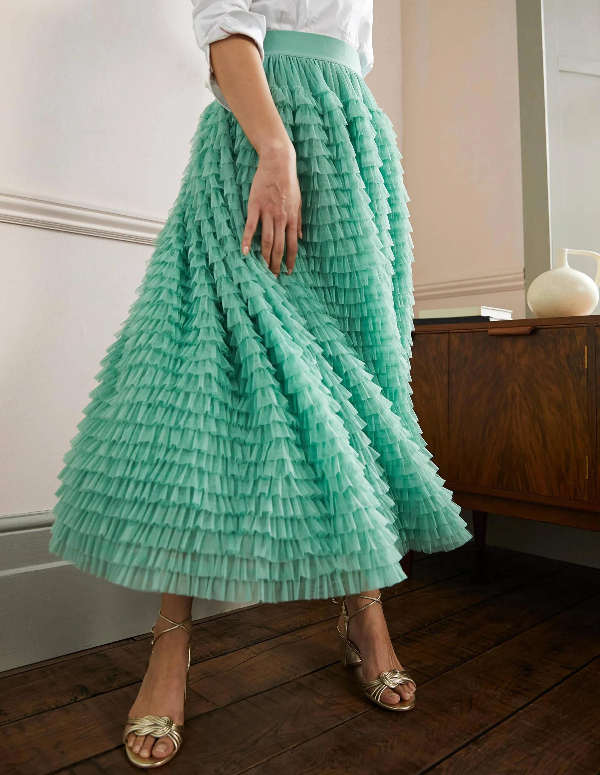 Tulle Midi Skirt-Soft Green