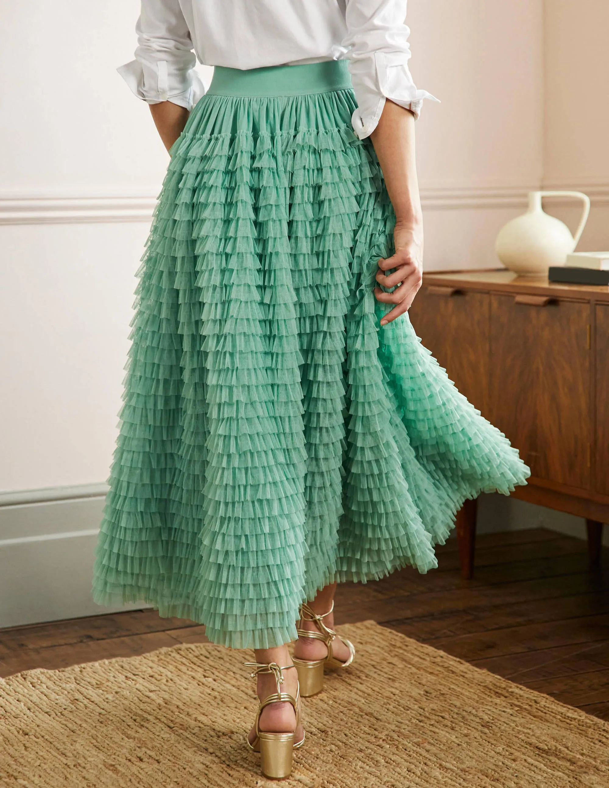 Tulle Midi Skirt-Soft Green