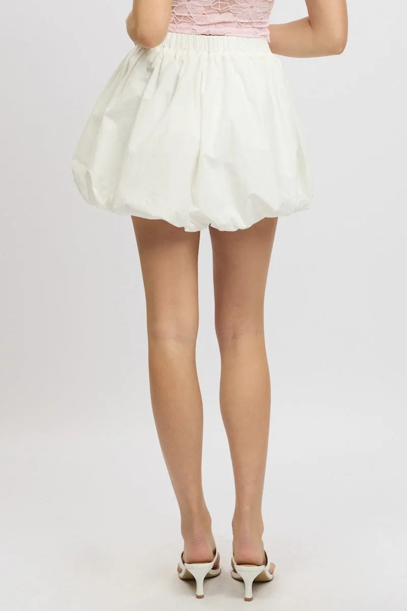 White Bubble Skirt High Waisted Mini Lined Balloon