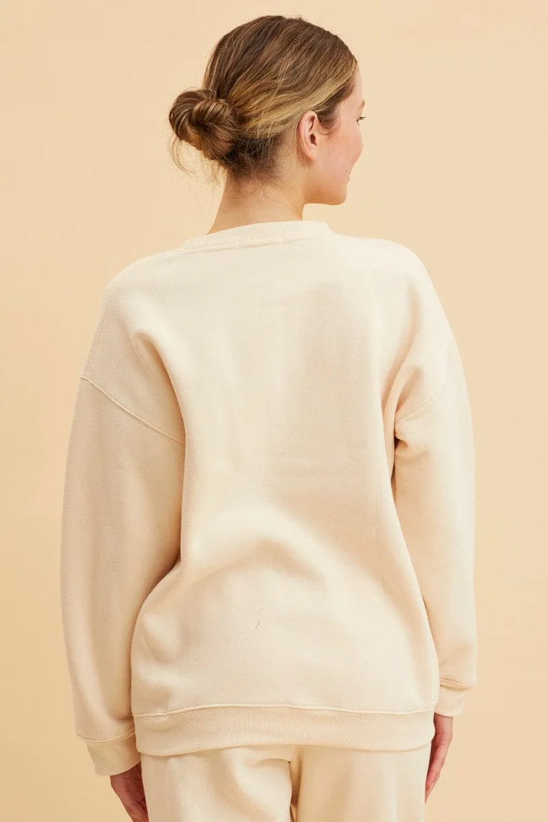 White Fleece Sweat Long Sleeve Crew Neck