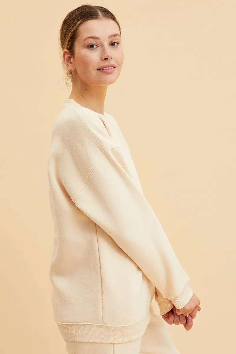 White Fleece Sweat Long Sleeve Crew Neck
