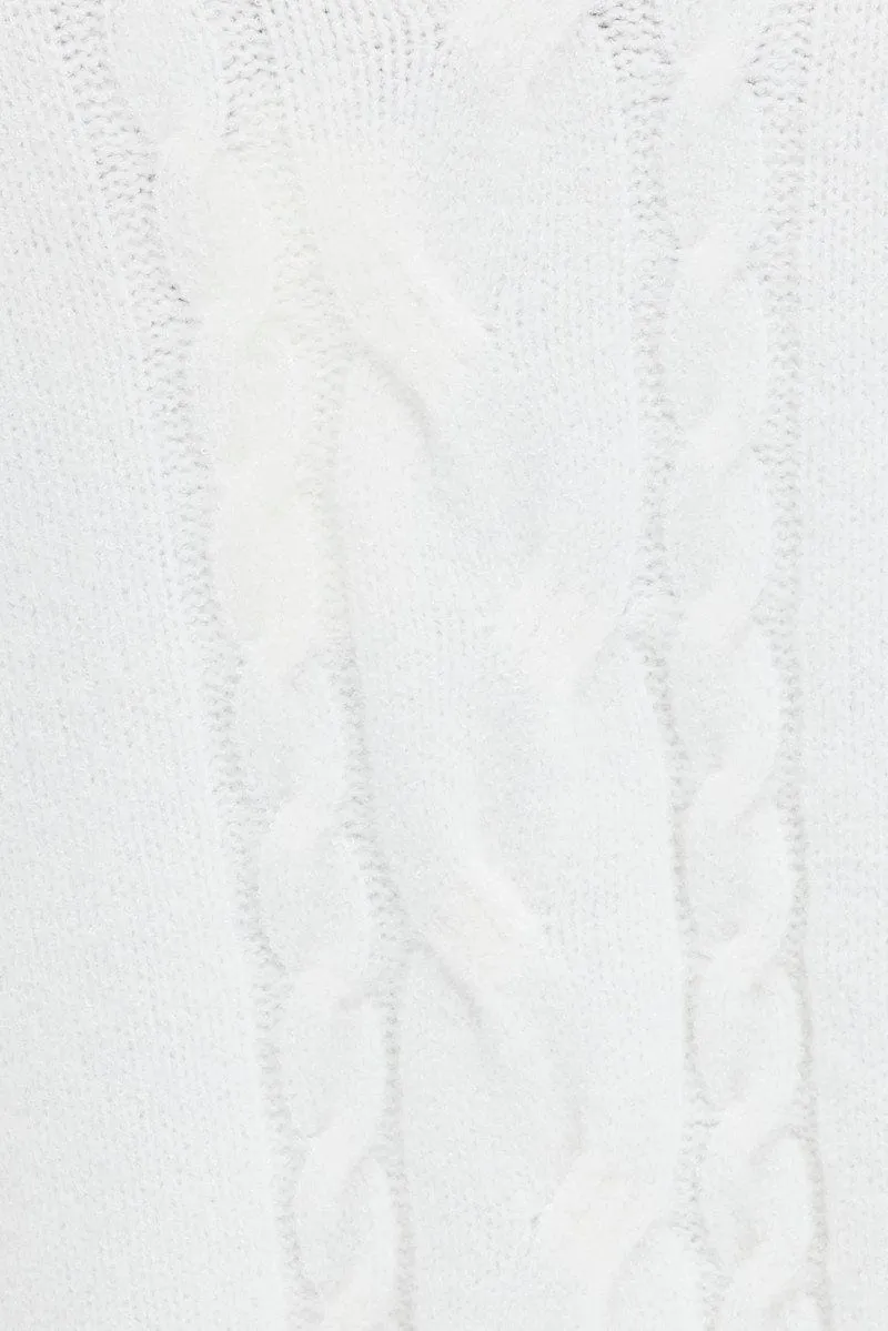 White Longline Cable Knit Cardigan