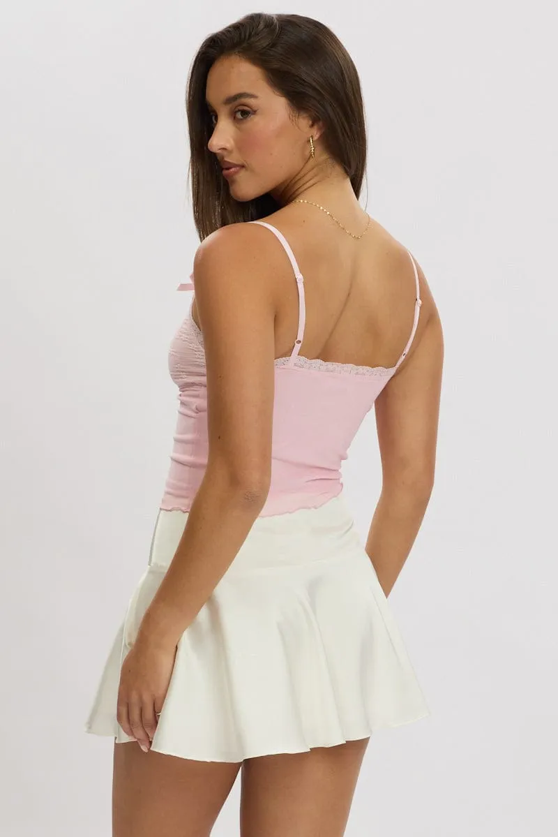 White Satin Skirt High Rise Mini Flowy Skater