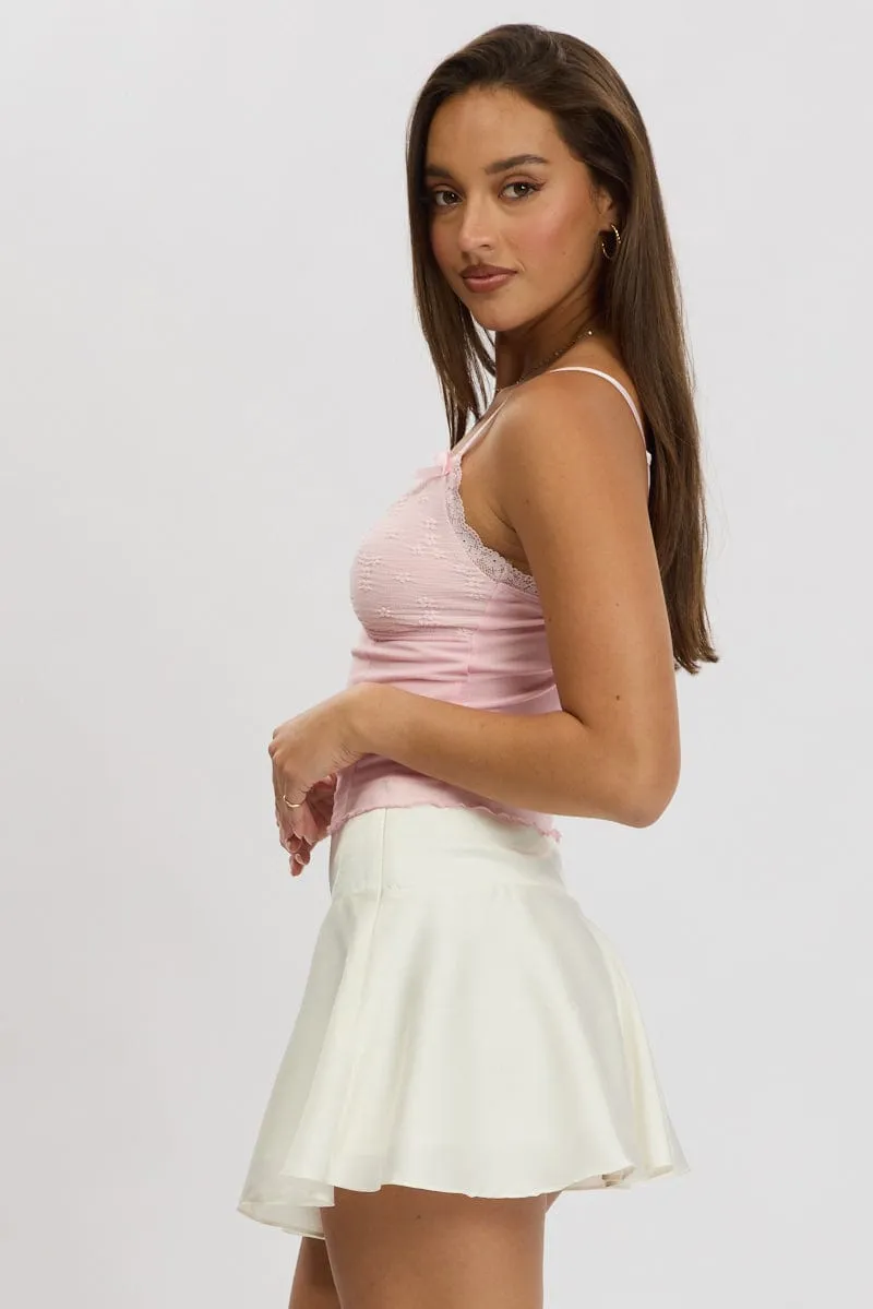 White Satin Skirt High Rise Mini Flowy Skater