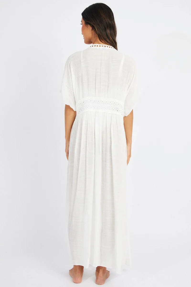 White Tie Front Kimono Short Sleeve Longline