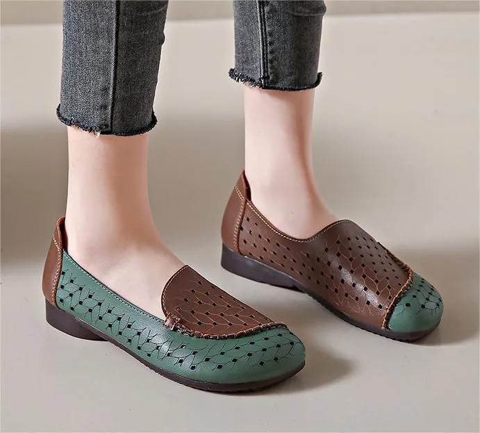 Women Retro Soft Sole Breathable Hollow Slip-Ons