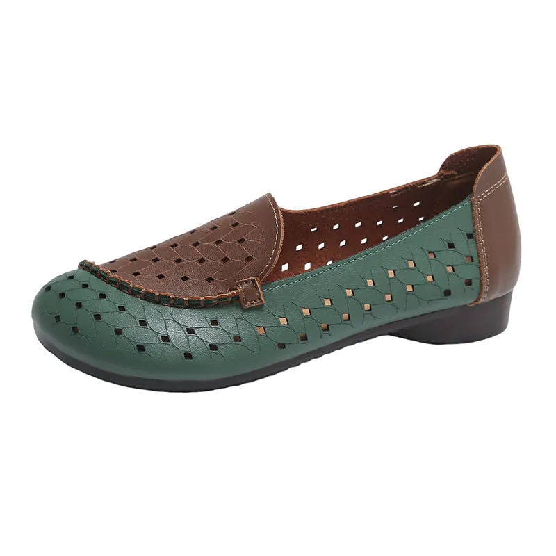 Women Retro Soft Sole Breathable Hollow Slip-Ons