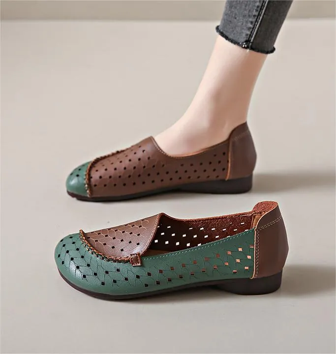 Women Retro Soft Sole Breathable Hollow Slip-Ons