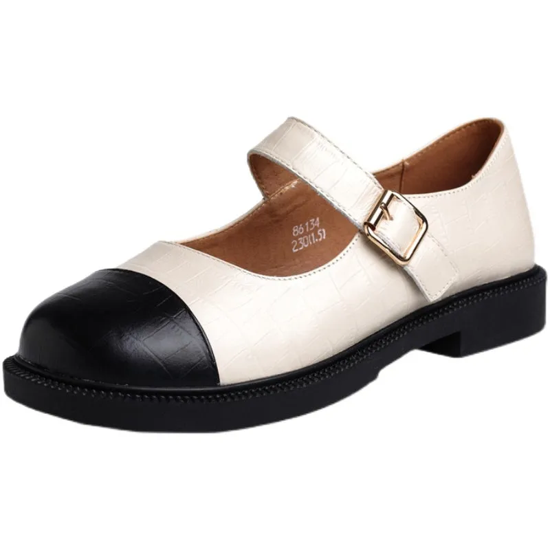 Women Spring Retro Leather Velcro Soft Sole Loafers