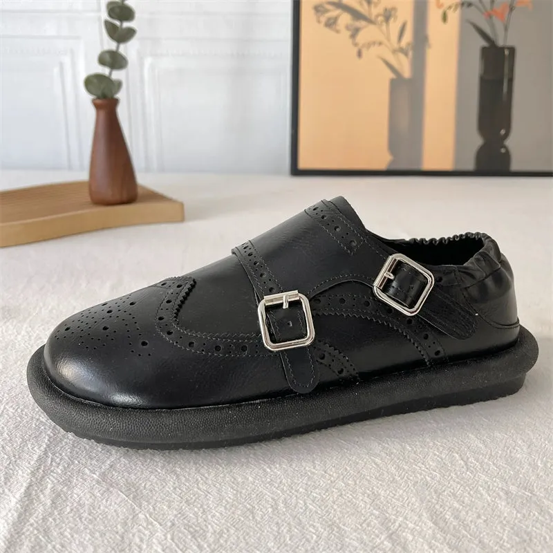 Women Spring Retro Soft Sole Genuine Leather Slip-Ons