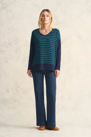 Wool Jersey Boxy Tee - Green & Ink Stripe